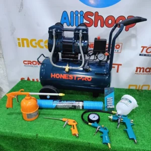 ضاغط هواء خالٍ من الزيت فائق الهدوء سعة24 لتر+ 5قطع Compresseur d'air silencieux et sans huile 24L HONESTPRO +kits5 pièces