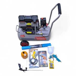 كمبرسور هواء صامت 24لتر Compresseur d'air silencieux 24 litres 760 W CROWN+ kits5 pièces